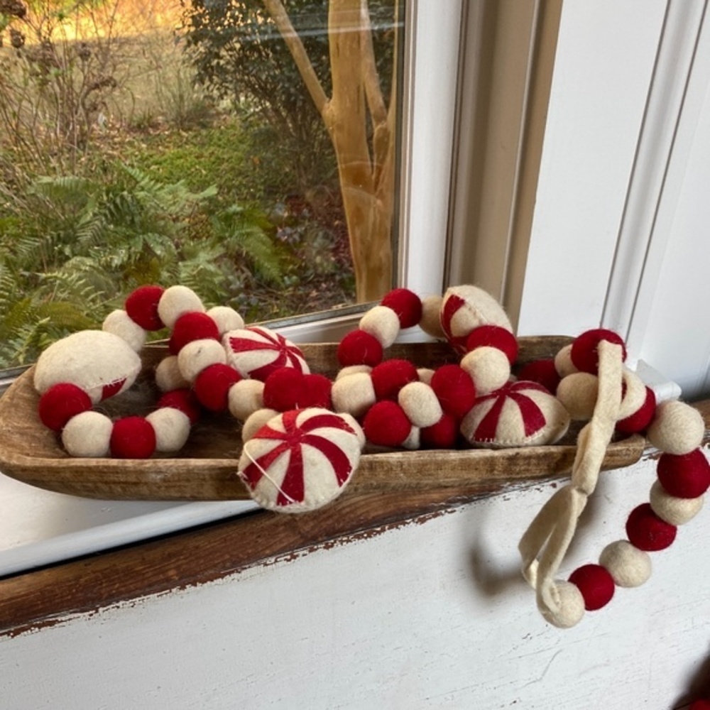 Anthropologie Felt Pom Peppermint Candy Wool Felt Garland